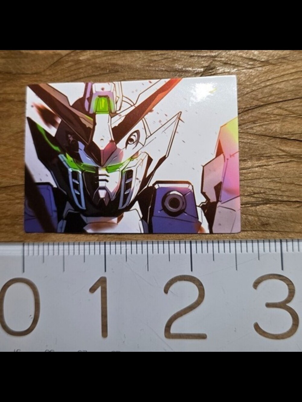 Gundam Head Holographic Sticker — White, Green, Purple Accents